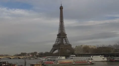 Timelapse of Eiffel Tower and Sena river paris france time lapse time-lapse  Stock Footage 10723033