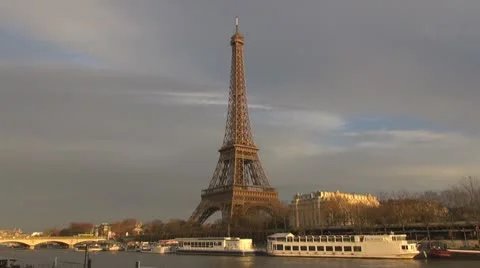 Timelapse of Eiffel Tower and Sena river Stock Footage 10772346