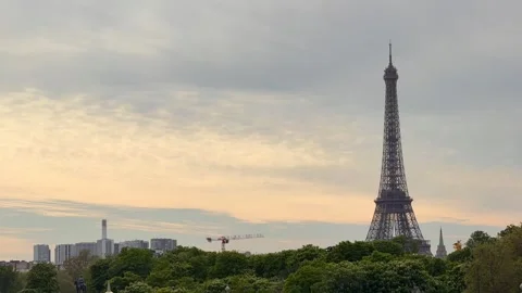 TIMELAPSE | Eiffel Tower landmark in Paris France at sunset Stock Footage 337483607