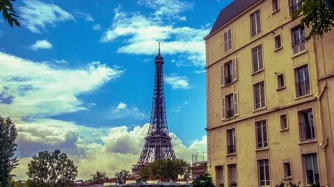 Timelapse of Eiffel tower from rooftop Stock Footage 158842202