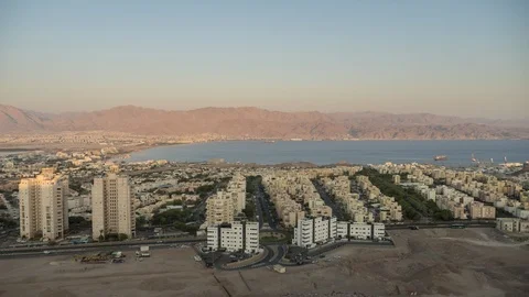 Timelapse of Eilat panorama day to night Stockbeeldmateriaal 123567194