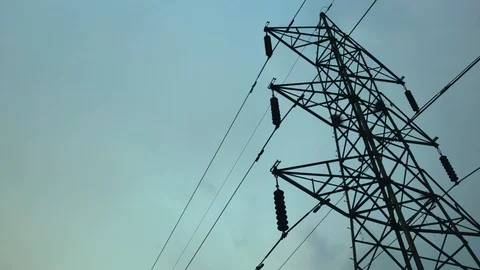 Timelapse of an electricity tower standing high in th blue sky Stock Footage 115170602