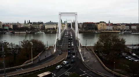 Timelapse of the Elizabeth bridge, over the river Danube in Budapest, Hungary. Stock Footage 45646524