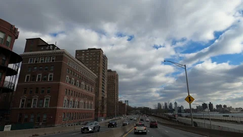 Timelapse emerging from Battery Park Underpass onto FDR Drive NYC Video stock 147461009