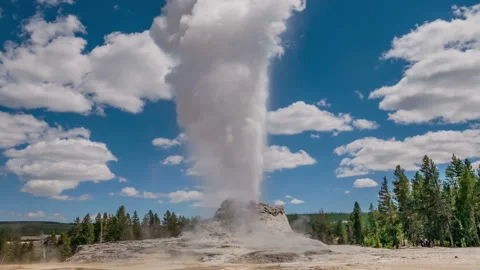 Timelapse of eruption of Castle Geyser at Upper Geyser Basin. Yellowstone NP Stock Footage 90265739