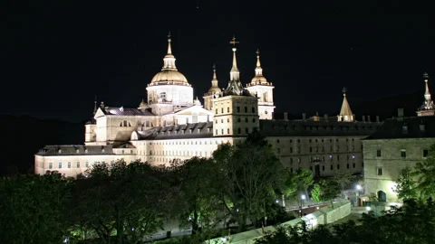 Timelapse of Escorial Monastery at night Stock Footage 115079921