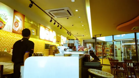 TIMELAPSE Established Shot of J.Co Coffee Shop and Donut Interior Stock Footage 132045418