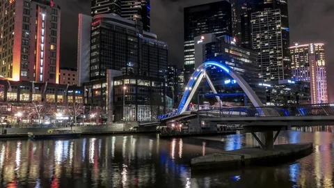 Timelapse of Evan Walker Pedestrian Bridge, Downtown Melbourne, Australia Stock Footage 84037367