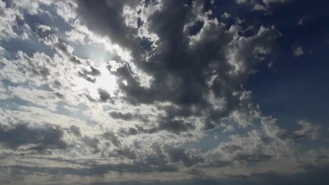 Timelapse, evening clouds through which the rays of the bright sun play Stock Footage 277443521