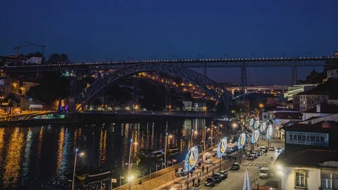 Timelapse evening Dom Luís I Bridge Porto 스톡 동영상 89652353