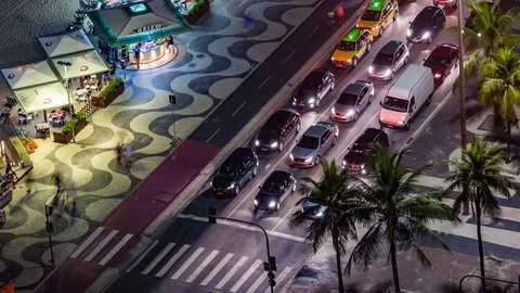 Timelapse of Evening Traffic on Copacabana Beach, Rio de Janeiro, Brazil Stock Footage 70990098