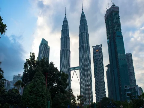 Timelapse of evening view at KLCC on February 17, 2017 at Kuala Lumpur City Cent Stock Footage 73258334