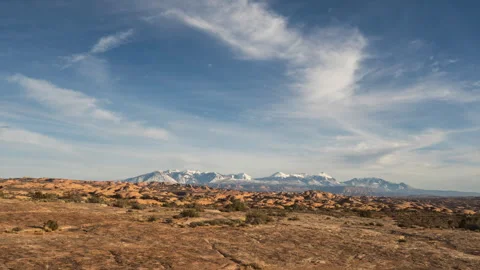 Timelapse of Ever-changing Clouds Over Arches National Park Stock Footage 258149627
