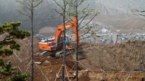 Timelapse of excavator working at construction site Stock Footage 8966480