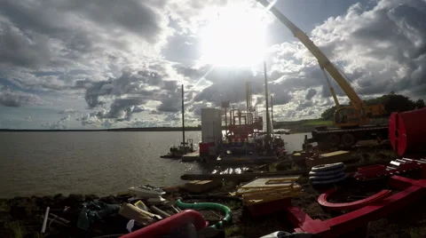 Timelapse. An extraction platform in silhouette moving in Africa. Stock Footage 68362610