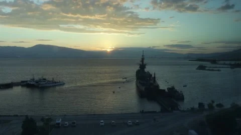 Timelapse of a F 256 war ship, moored as a floating museum in Inciralti, Izmir Stock Footage 301733950