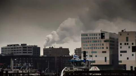 Timelapse of a factory polluting the sky Stock Footage 147729404