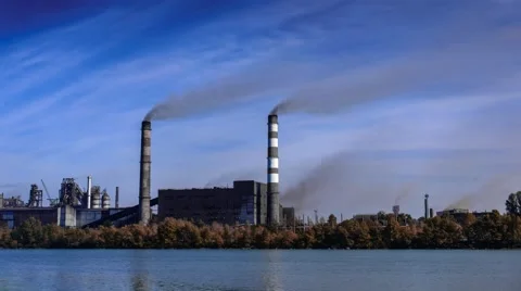 Timelapse factory smoke pipe Stock Footage 54589191