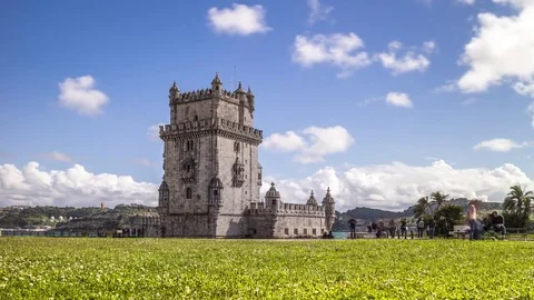 Timelapse of the famous Belem Tower with clouds. Lisbon, Portugal 스톡 동영상 79813657