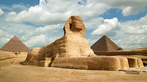 Timelapse of the famous Sphinx with great pyramids in Giza valley, Cairo, Egypt Stock Footage