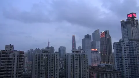 Timelapse Fast motion of Aerial view of Guangzhou in twilight, China Stock Footage