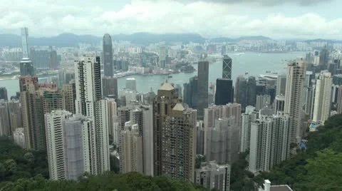 Timelapse Fast motion of Aerial view of Hong Kong by day, China Stock Footage 12360418