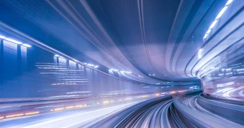 Timelapse of fast moving automated train in Yurikamome line, Tokyo 스톡 동영상 99274907