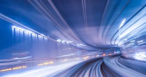 Timelapse of fast moving automated train in Yurikamome line, Tokyo 스톡 동영상 99274950
