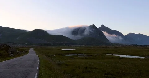 Timelapse fast moving clouds Lofoten mountains Norway Stock Footage 92251414