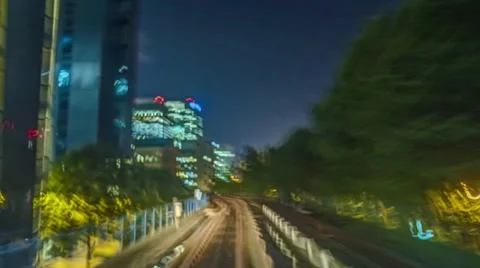 Timelapse from a fast moving train at night Stock Footage 54286677