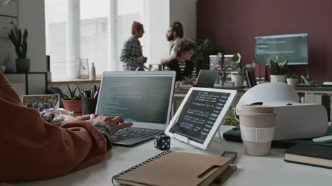 Timelapse of Female Programmer Writing Code at IT Startup Stock Footage 285703385