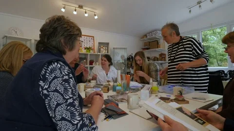 Timelapse of female students learning from teacher about arts and crafts Stock Footage 76893649