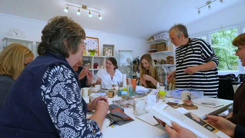 Timelapse of female students learning from teacher about arts and crafts Stock Footage 76893792