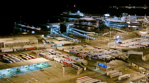 Timelapse of Ferries coming and going at night in Dover Stock Footage 46408240