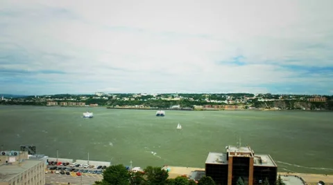 Timelapse of ferries crossing river Stock Footage 8515373