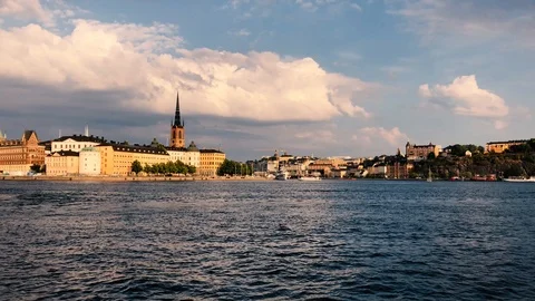 Timelapse of a Ferry passing in front of Gamla Stan - Stockholm Stock Footage 118743808