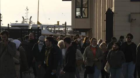 Timelapse of Ferry Terminal Activity at Sunset Stock Footage 204785544