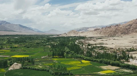 Timelapse of fields in Ladakh down to up Stock Footage 54630986