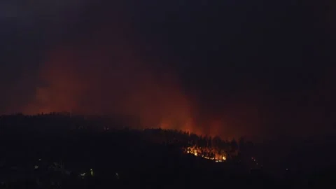 Timelapse of fire and smoke in forest during Wildfire Seiça, Portugal at night Stock Footage 222203415