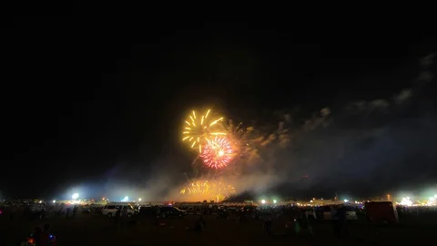 Timelapse of Fireworks Show at Night Stock Footage 89591566