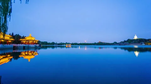 Timelapse of the Five Dragons Pavilions and White Pagoda at night Stock Footage 67522417