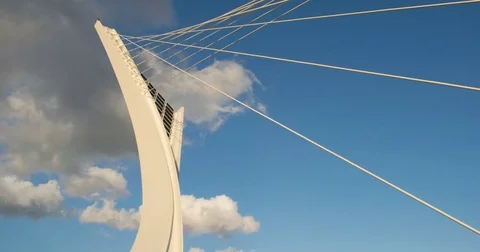 Timelapse The Flaiano bridge at dusk during the arrival of a thunderstorm Stock Footage 83876049