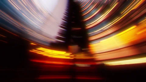 Timelapse flickering light trails blurry colorful lights, rotating camera effect Stock Footage 301296620