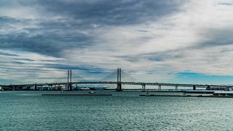 Timelapse of the floating clouds above the famous port of Yokoyama, Japan Stock-Footage 107007070