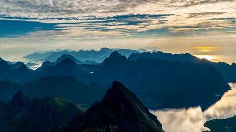 Timelapse of Floating Clouds Above Norway Islands and Mountains Stock Footage 95566550