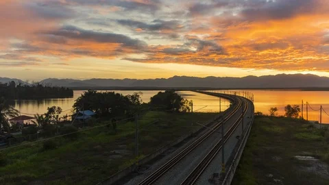 Timelapse Of Floating Railway Located at “Bukit Merah Laketown”,Malaysia. Stock Footage 107784705