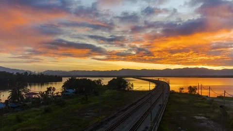 Timelapse of Floating Railway Over Lake at Perak,Malaysia. Stock Footage 101101007