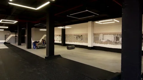 Timelapse floor installation for a gym Stock Footage 148528392