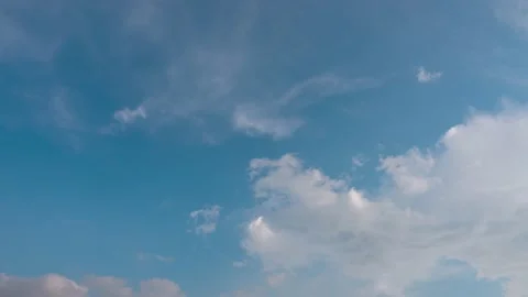 Timelapse footage of blue sky white fluffy cumulus cloudy day clear space sum Stock Footage