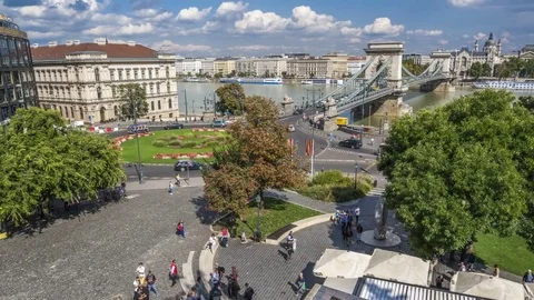 Timelapse footage of the Budapest Castle Hill Funicular on Clark Adam Square Stock Footage 80571666